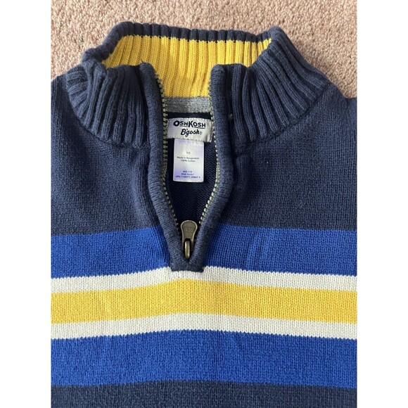 Boy’s Oshkosh B'gosh 1/4 Zip Pullover Knit Sweater  Blue Yellow Size 10 - Picture 3 of 4